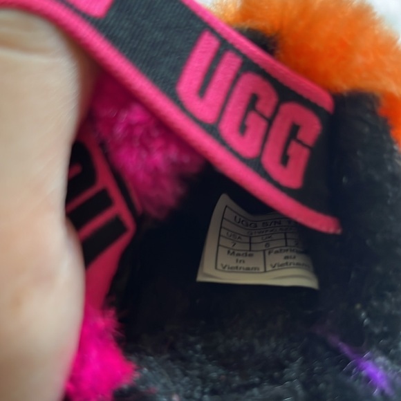 Ugg Black Fluff Yeah Party Spots Slipper Slingback Slides Size 7 - Picture 2 of 5